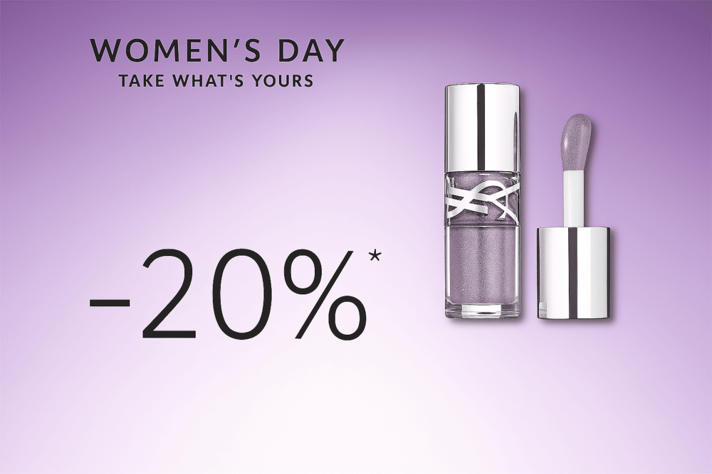 Оферта за Деня на жената: Вземи своето с 20% отстъпка на сребрист гланц за устни с лилав оттенък, валидна от 04.03.26 до 08.03.26.